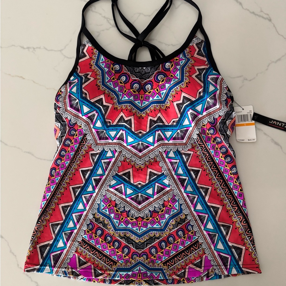 Jantzen Sport Geometric Multicolor Graphic Tankini Top size S